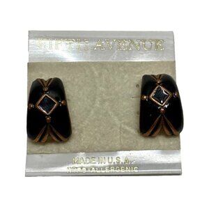 Fifth Avenue Earrings Hypo-Allergenic Black Enamel Copper Paint Stud Post NOS